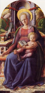  Engel Malerei - Madonna und Kind inthronisiert mit zwei Engel Christentum Filippino Lippi